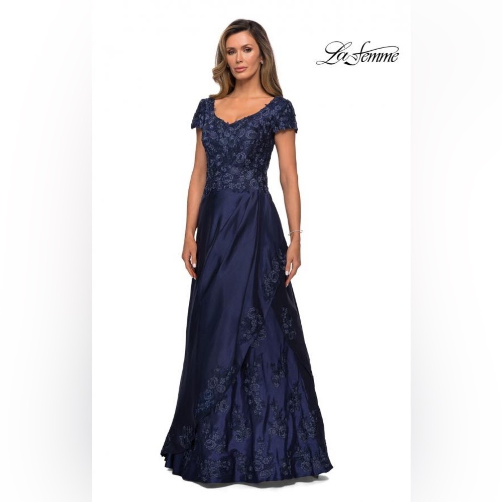 NWT La Femme Deep Blue Evening Gown Dress Sz 8 $578 #27033